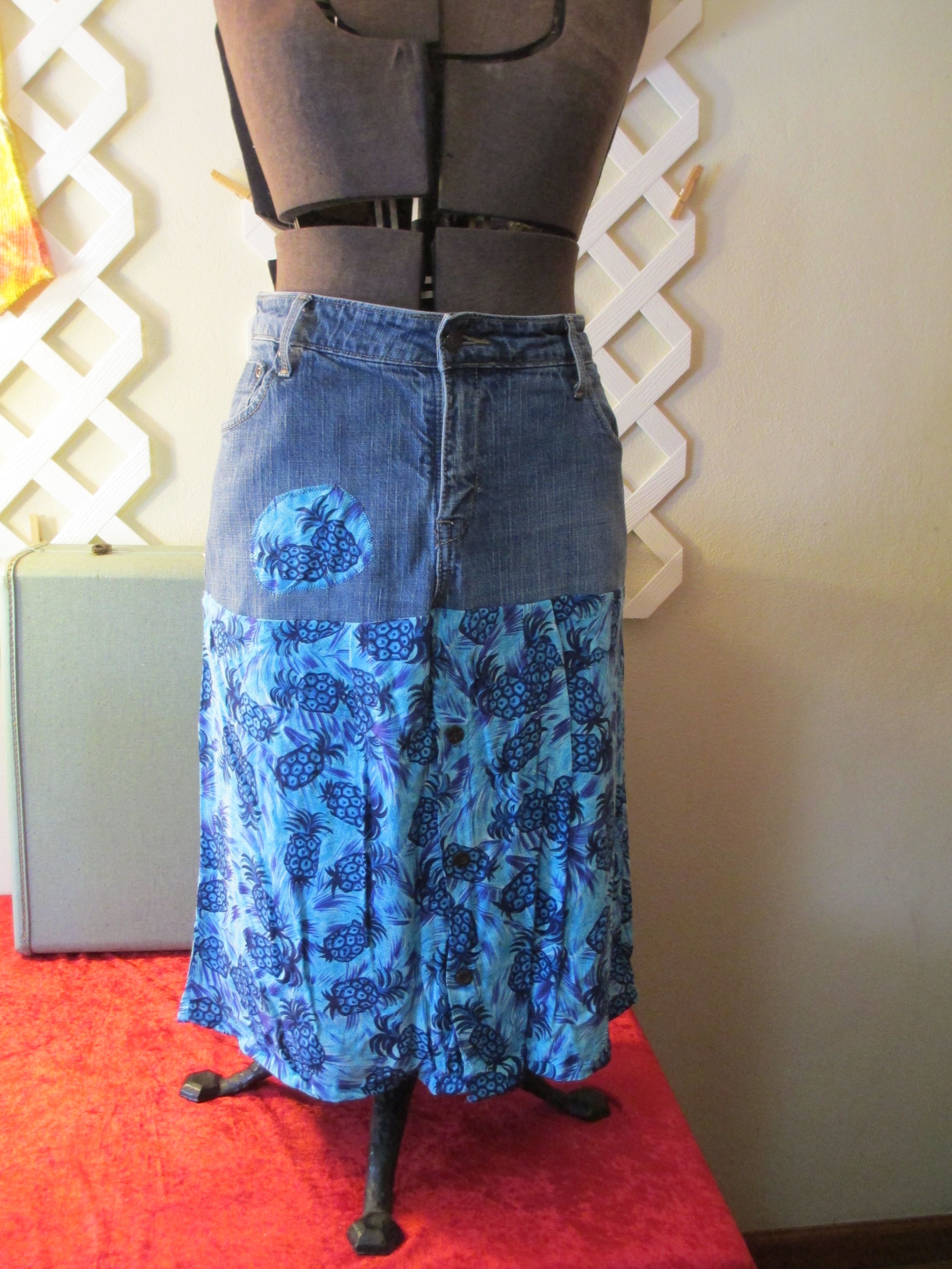 Upcycled Denim Hawaiian Skirt